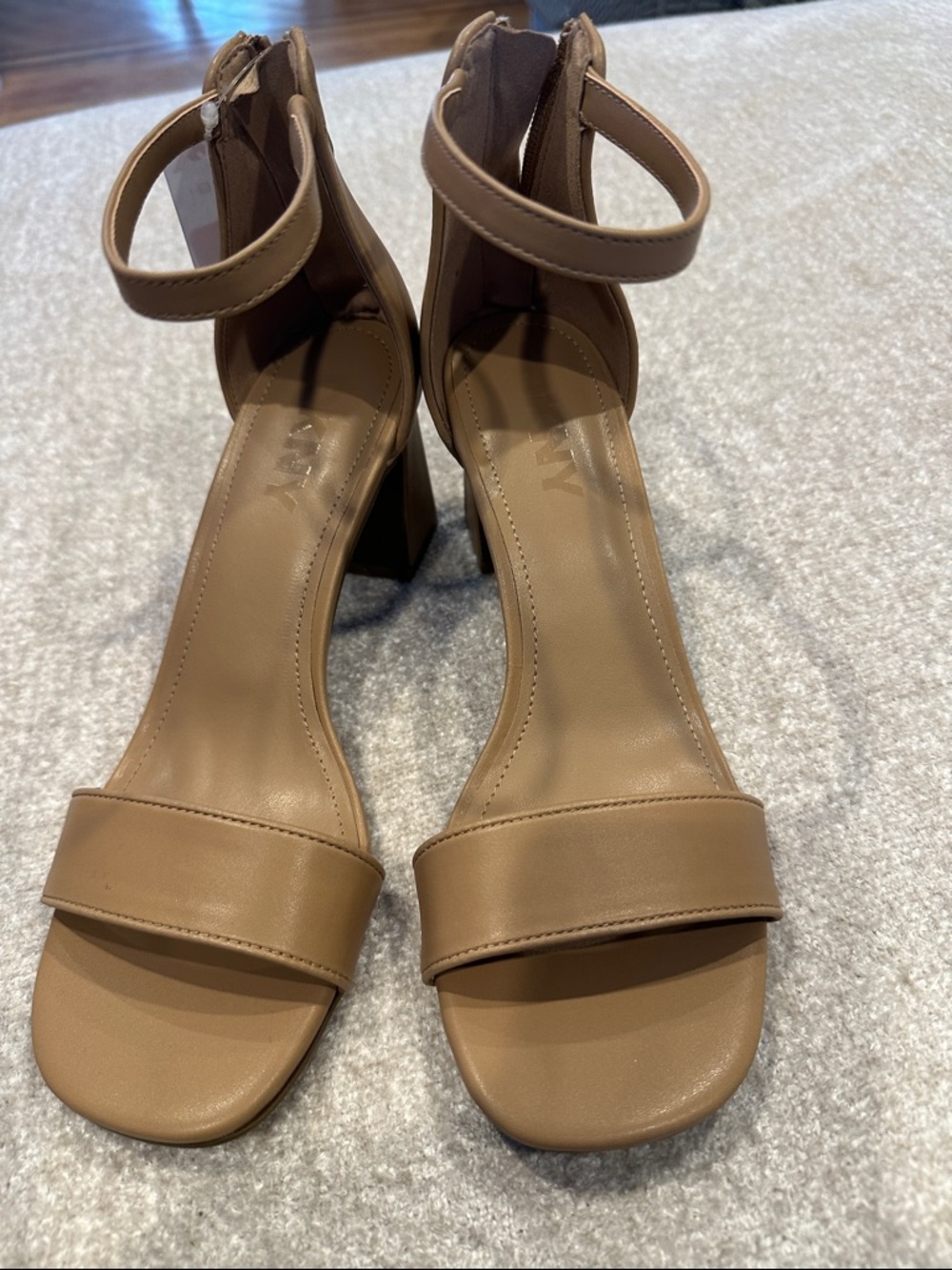 DKNY Tan Ankle-Strap Block Heel Sandals